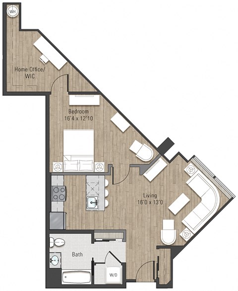 Floor plan for 1 bed, 1 bath, 820 sqft